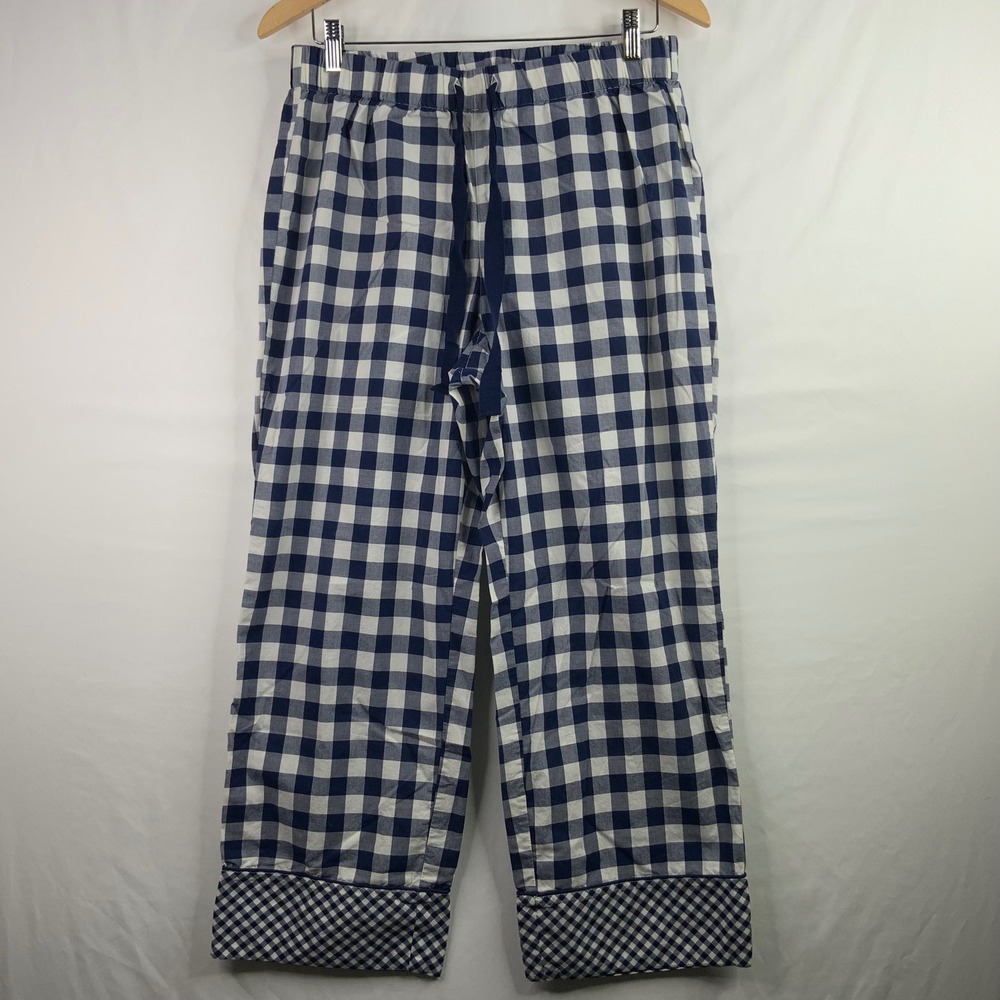 Draper James Lands End Navy Gingham Pajama Pants Women Medium 10-12 Cotton Sleep